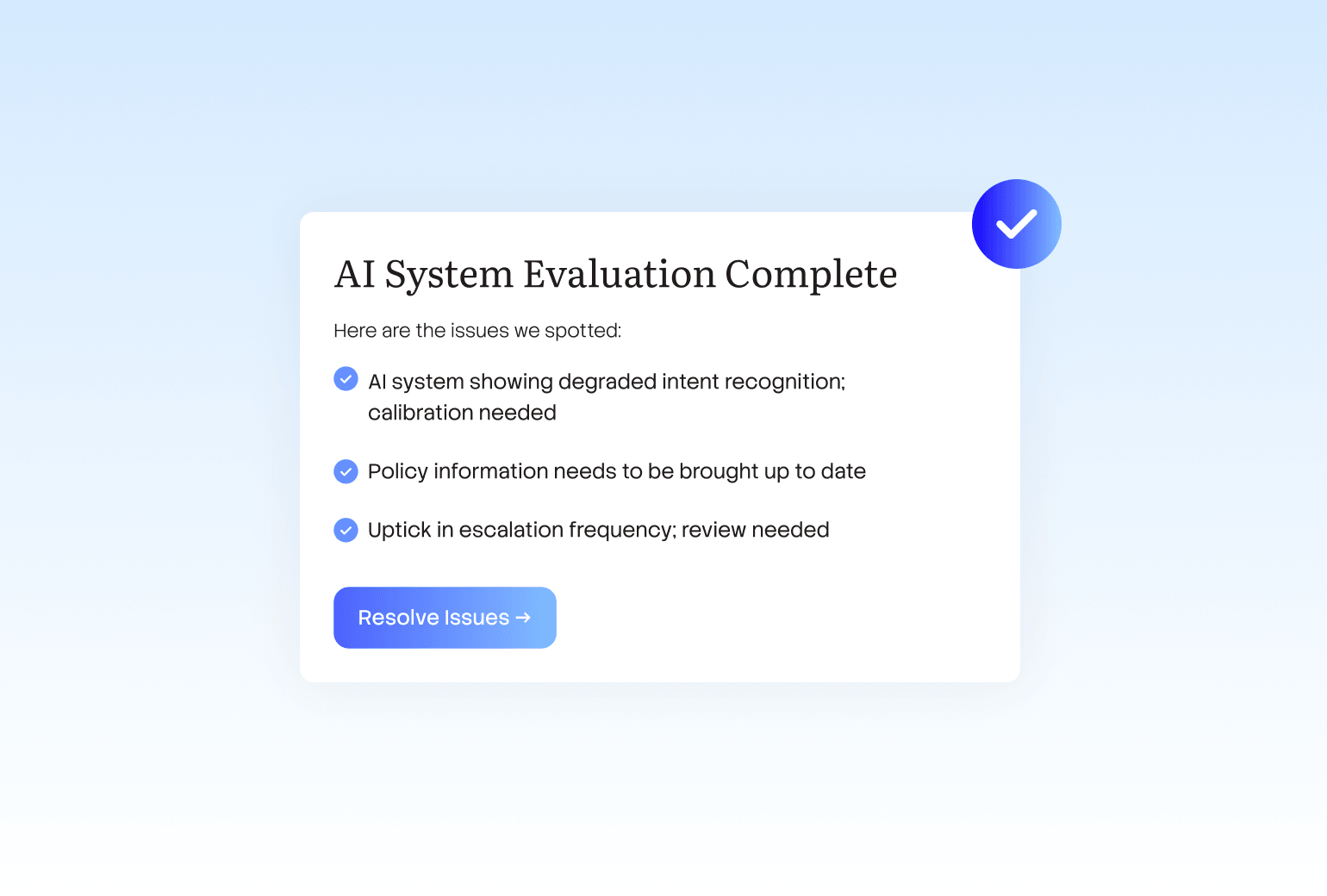 graphic showing an AI system evaluation checklist example